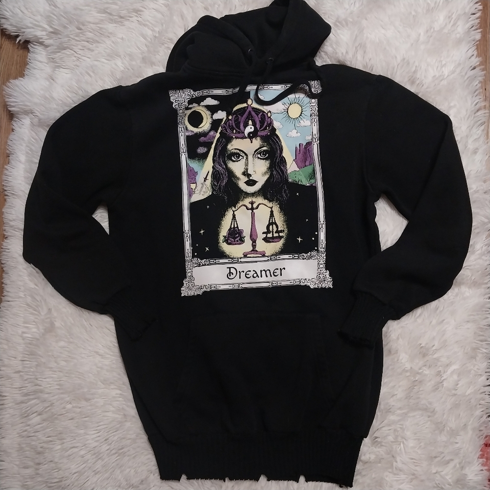 Black Graphic Hoodie with Long Sleeves Pocket tarot Design Horoscopz